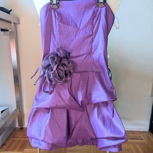 🔥 Purple Strapless Dress. Cocktail Ruffle Dress with Flower detail 🔥